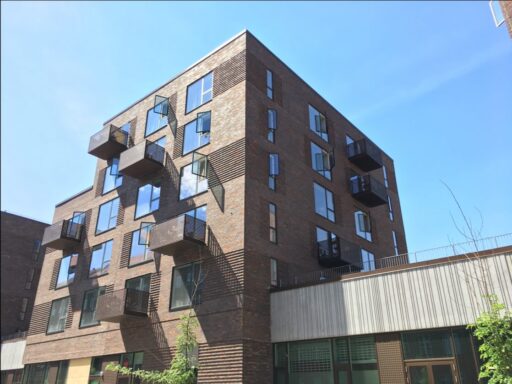 Here you see student housing in Copenhagen. Modern student apartments. Some even comes with a balcony.